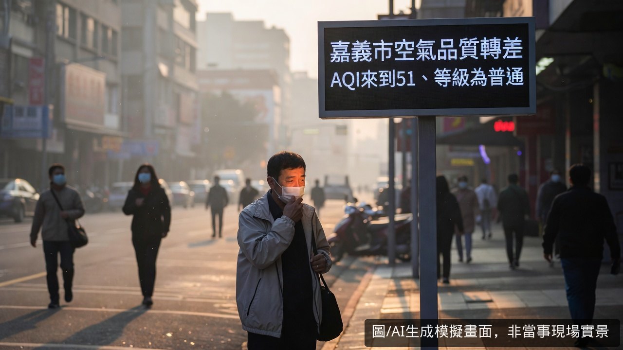 嘉義市空氣品質轉差 AQI來到51、等級為普通