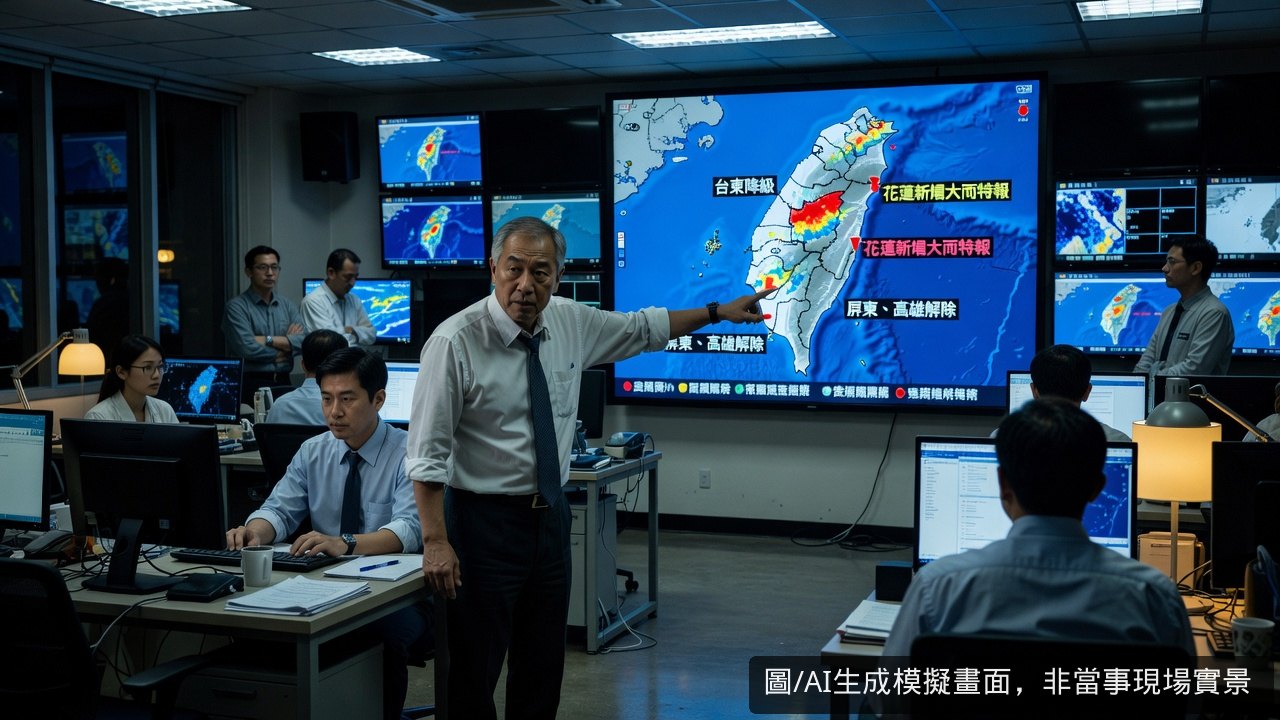 中央氣象署陸上特報動態:台東降級、花蓮新增大雨特報,屏東、高雄解除